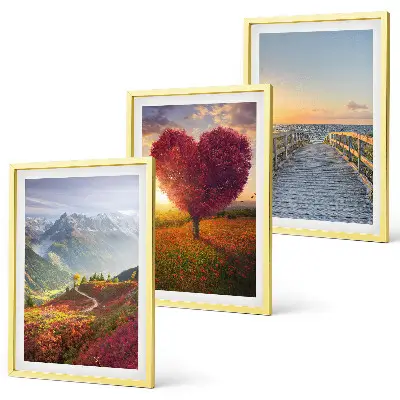 Wall art set featuring landscape mountain tree heart and pier scenes
