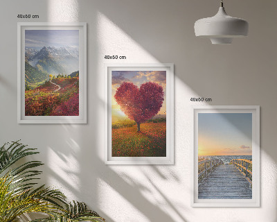 Wall art set Landscapes mountains tree heart pier