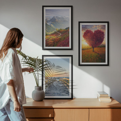 Wall art set Landscapes mountains tree heart pier