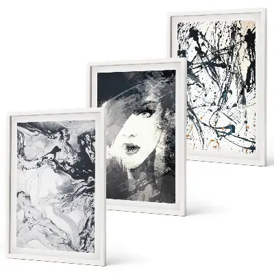 Three-piece abstract wall art set with black and white patterns