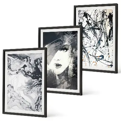 Three-piece abstract wall art set with black and white patterns