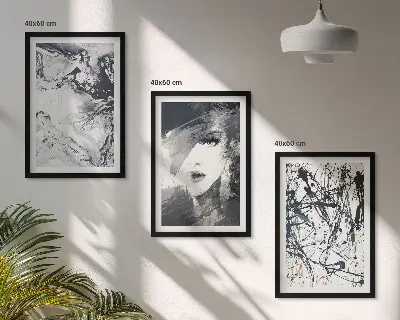 Three-piece abstract wall art set with black and white patterns