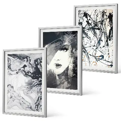 Three-piece abstract wall art set with black and white patterns