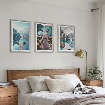 Wall art set Lake piers boats peace