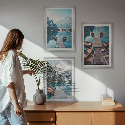 Wall art set Lake piers boats peace