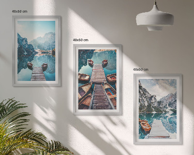 Wall art set Lake piers boats peace
