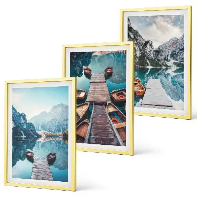 Wall art set featuring a peaceful lake with piers and boats