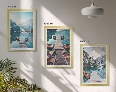 Wall art set Lake piers boats peace