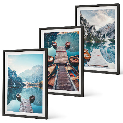 Wall art set Lake piers boats peace