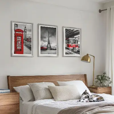 London and Paris transport wall art set featuring iconic city transit illustrations