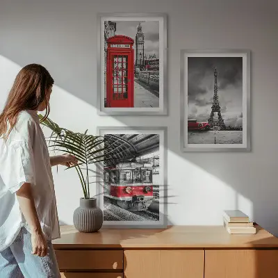 London and Paris transport wall art set featuring iconic city transit illustrations