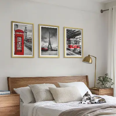 London and Paris transport wall art set featuring iconic city transit illustrations