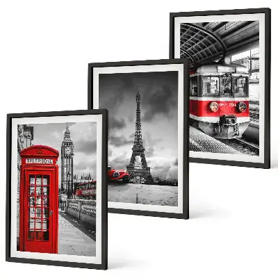 Wall art set Icons London Paris transport