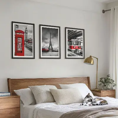 London and Paris transport wall art set featuring iconic city transit illustrations