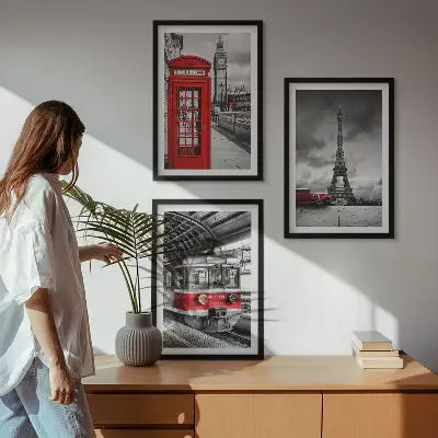 London and Paris transport wall art set featuring iconic city transit illustrations