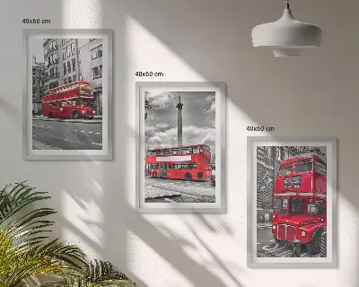 Set of 3 framed wall art pieces featuring London red buses