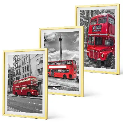 Set of 3 framed wall art pieces featuring London red buses