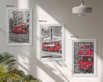 Set of 3 framed wall art pieces featuring London red buses