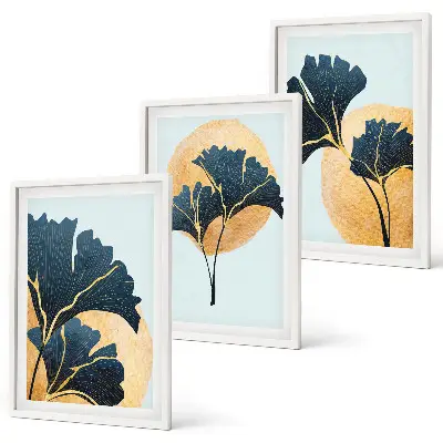Wall art set ginkgo leaves on a light background