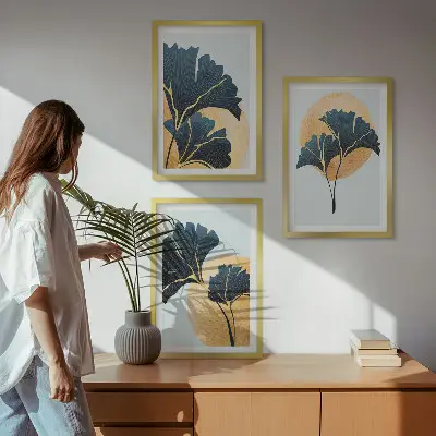 Wall art set ginkgo leaves on a light background