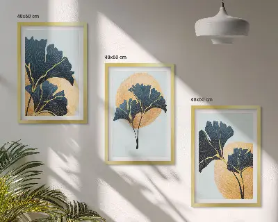 Wall art set ginkgo leaves on a light background