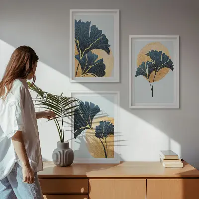Wall art set ginkgo leaves on a light background