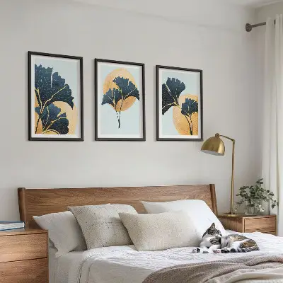 Wall art set ginkgo leaves on a light background