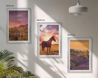 Mountain landscape with a horse wall art three-piece set