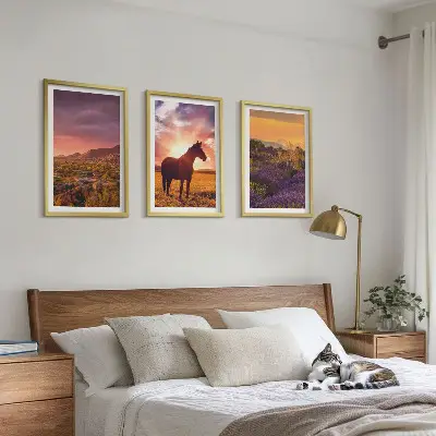 Mountain landscape with a horse wall art three-piece set
