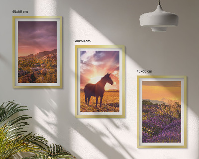 Three-piece wall art piece Mountain landscape with a horse