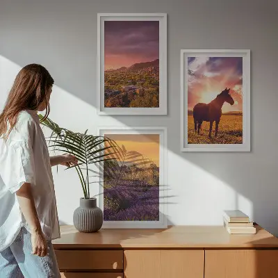 Mountain landscape with a horse wall art three-piece set