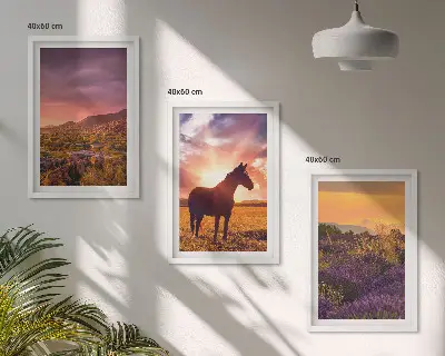 Mountain landscape with a horse wall art three-piece set