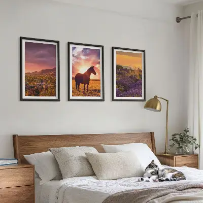 Mountain landscape with a horse wall art three-piece set