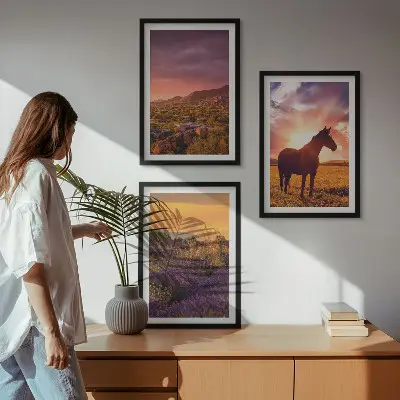 Mountain landscape with a horse wall art three-piece set