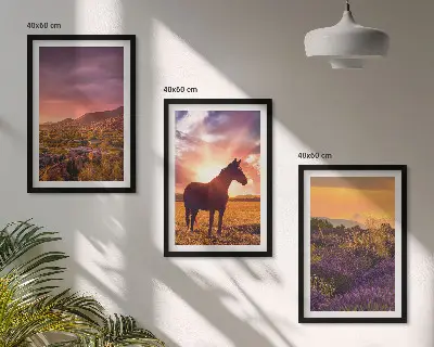 Mountain landscape with a horse wall art three-piece set