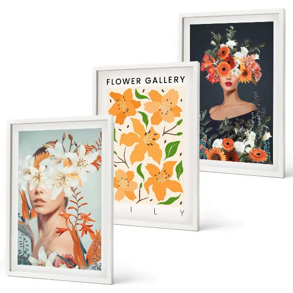 Floral portrait wall art set set of 3 framed pieces with bouquets