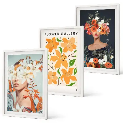 Floral portrait wall art set set of 3 framed pieces with bouquets