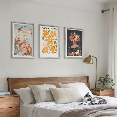Floral portrait wall art set set of 3 framed pieces with bouquets
