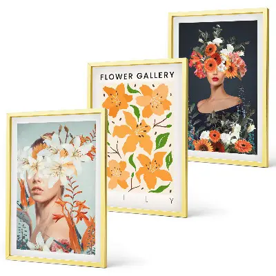 Floral portrait wall art set set of 3 framed pieces with bouquets