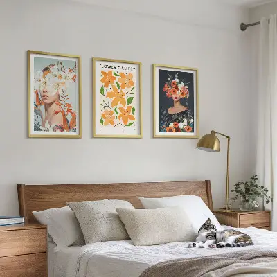 Floral portrait wall art set set of 3 framed pieces with bouquets