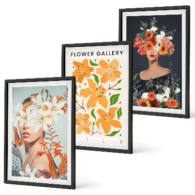 Floral portrait wall art set set of 3 framed pieces with bouquets