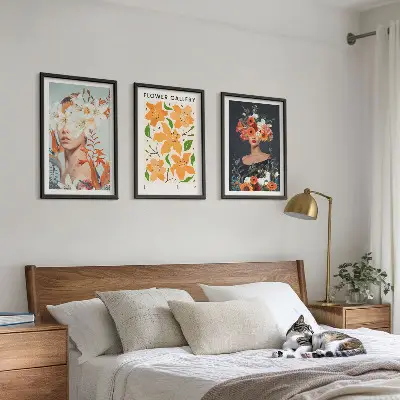 Floral portrait wall art set set of 3 framed pieces with bouquets