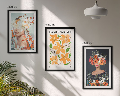 Set of 3 framed wall art pieces Floral portraits with bouquets