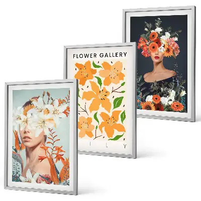 Floral portrait wall art set set of 3 framed pieces with bouquets