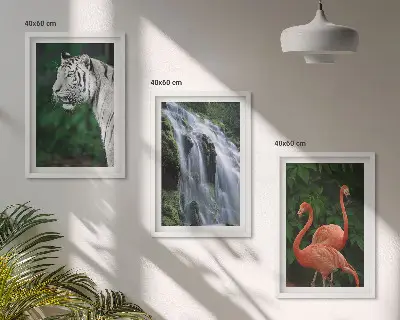 Three-piece wall art piece Tiger waterfall flamingos nature