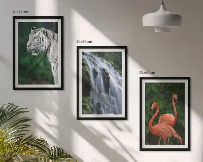 Three-piece wall art piece Tiger waterfall flamingos nature