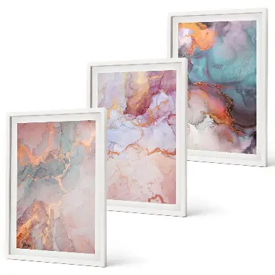 Set of 3 framed wall art pieces with abstract pastel patterns