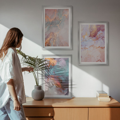 Set of 3 framed wall art pieces Abstract pastel patterns