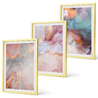 Set of 3 framed wall art pieces with abstract pastel patterns