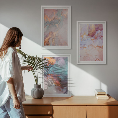 Set of 3 framed wall art pieces Abstract pastel patterns